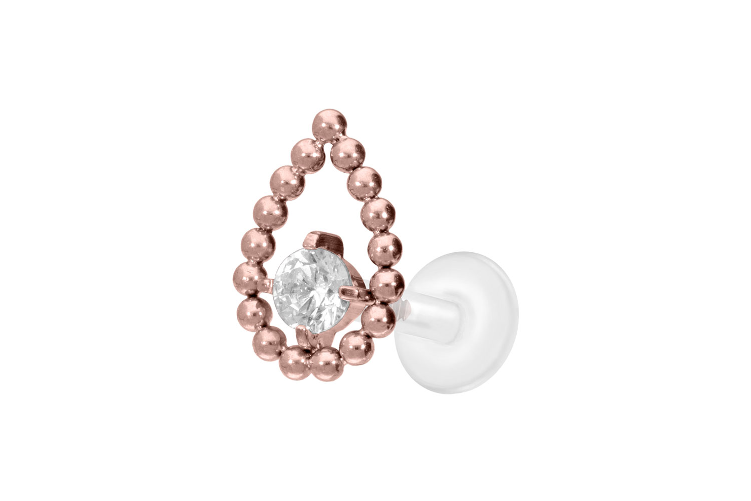 PTFE Labret Piercing mit Innengewinde + Titan-Aufsatz TROPFEN + KRISTALL